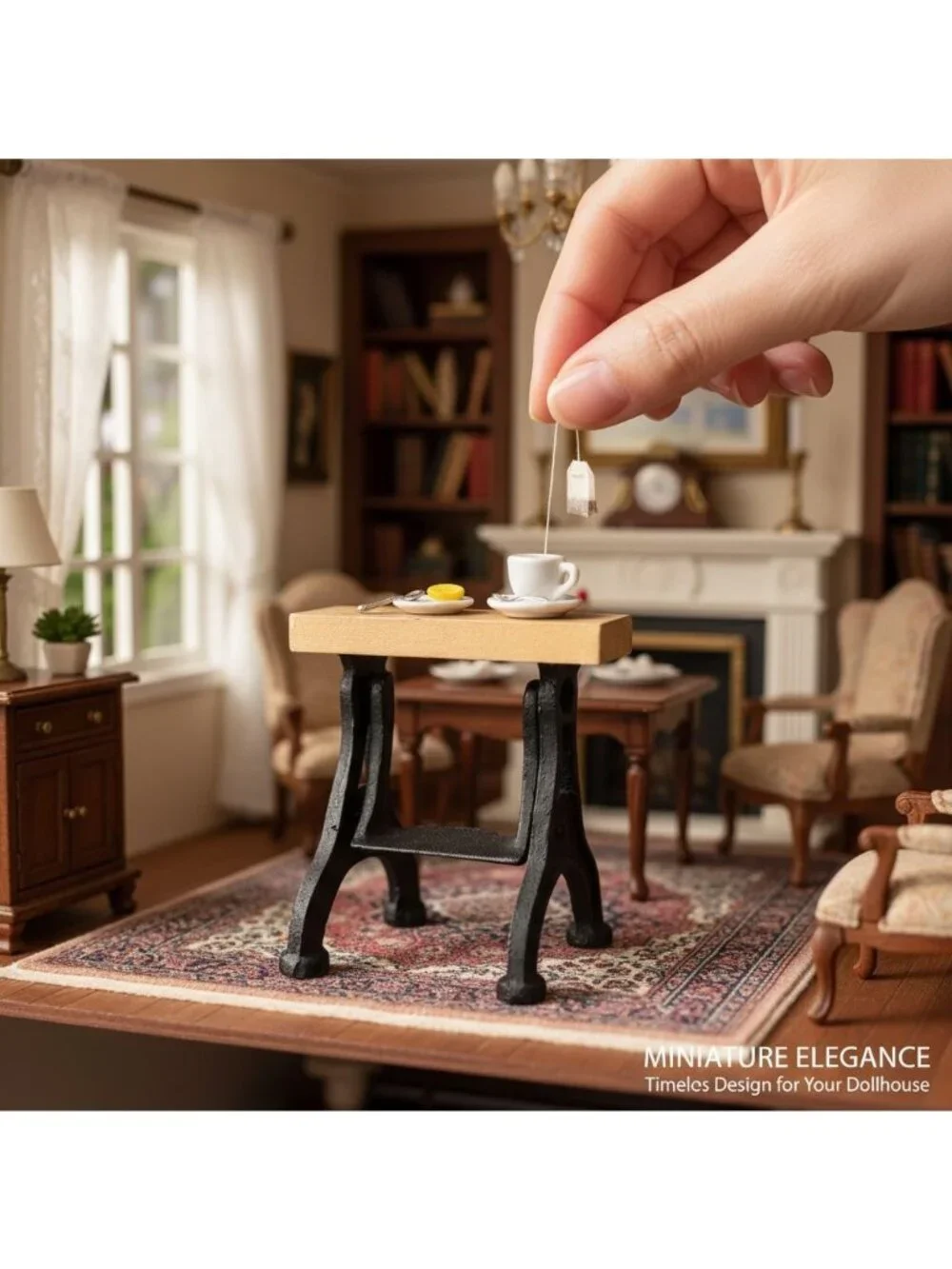 Miniature Vtg.-Style Cast Iron Table With Wooden Top Dollhouse Furniture Accents